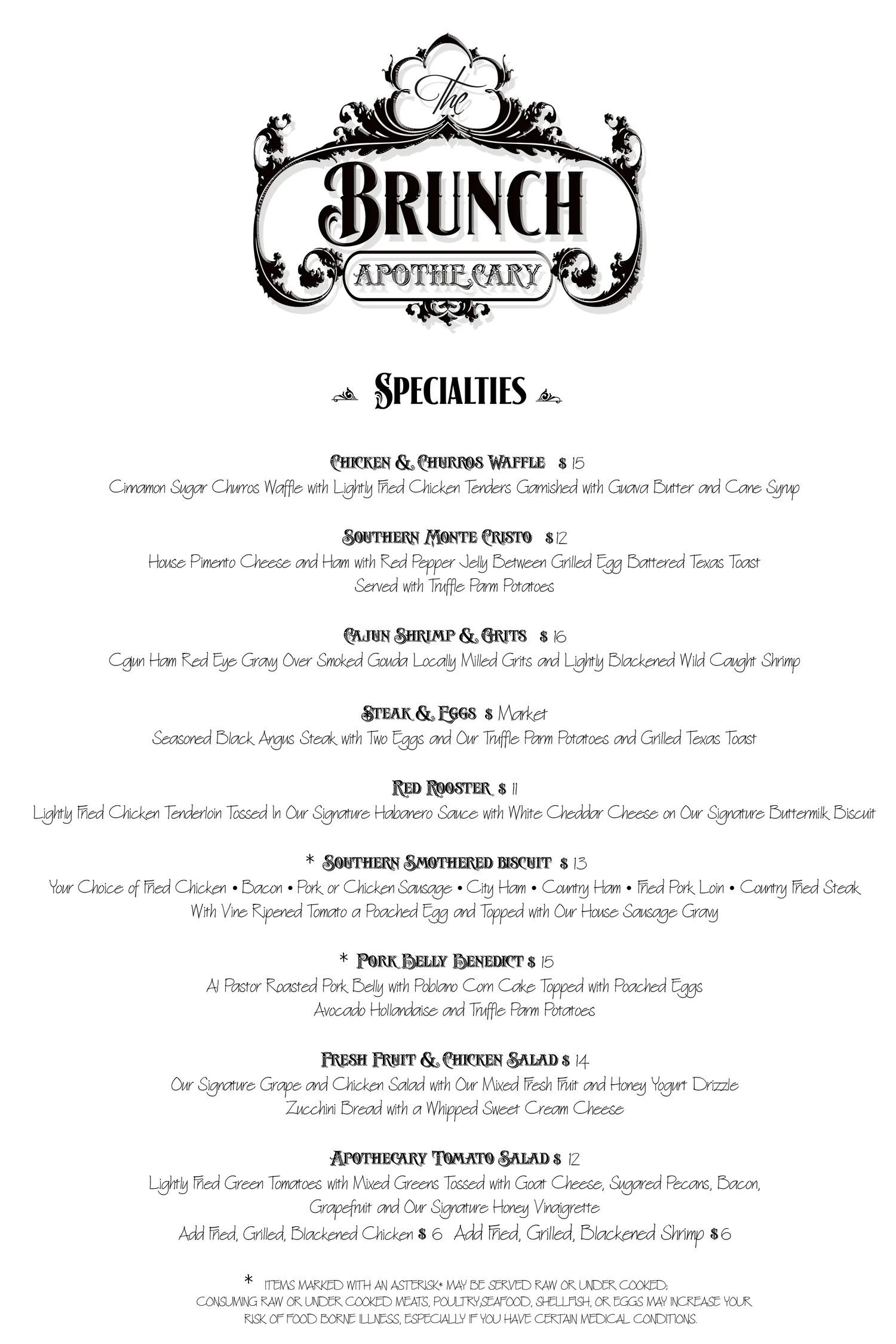 Brunch Apothecary Menu - Page 1